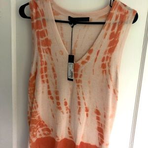 100% Cashmere salmon and cream medium tank top